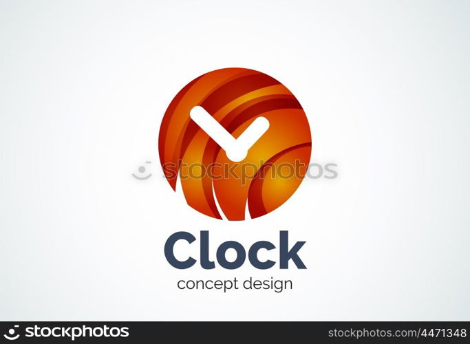 Clock logo template, time management business concept. Modern minimal design logotype created with geometric shapes - circles, overlapping elements