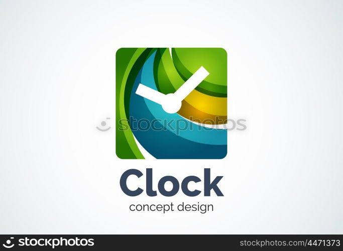 Clock logo template, time management business concept. Modern minimal design logotype created with geometric shapes - circles, overlapping elements