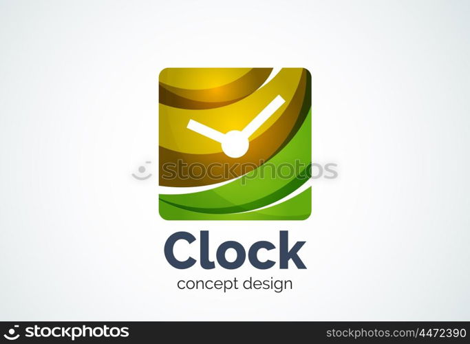 Clock logo template, time management business concept. Modern minimal design logotype created with geometric shapes - circles, overlapping elements