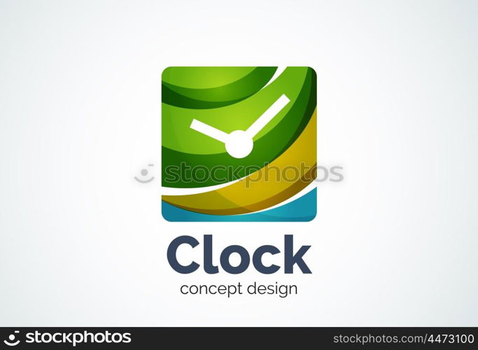 Clock logo template, time management business concept. Modern minimal design logotype created with geometric shapes - circles, overlapping elements