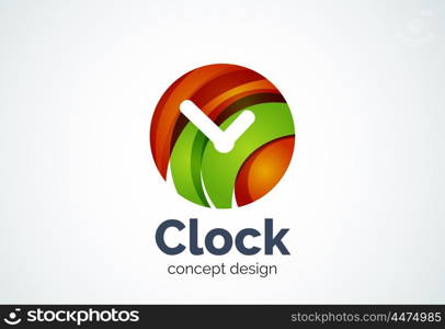 Clock logo template, time management business concept. Modern minimal design logotype created with geometric shapes - circles, overlapping elements