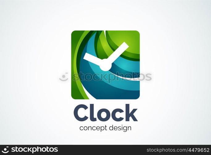 Clock logo template, time management business concept. Modern minimal design logotype created with geometric shapes - circles, overlapping elements