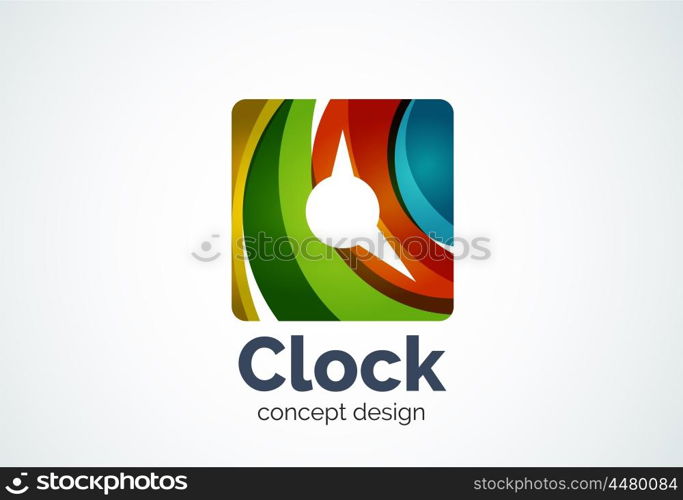 Clock logo template, time management business concept. Modern minimal design logotype created with geometric shapes - circles, overlapping elements