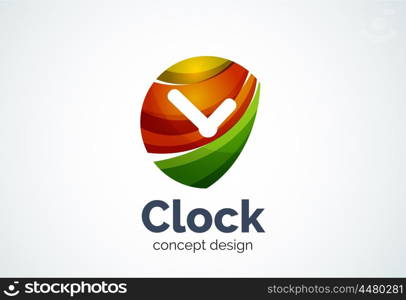 Clock logo template, time management business concept. Modern minimal design logotype created with geometric shapes - circles, overlapping elements