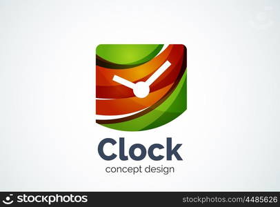 Clock logo template, time management business concept. Modern minimal design logotype created with geometric shapes - circles, overlapping elements