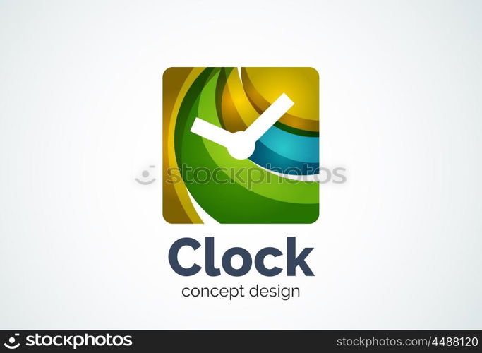 Clock logo template, time management business concept. Modern minimal design logotype created with geometric shapes - circles, overlapping elements