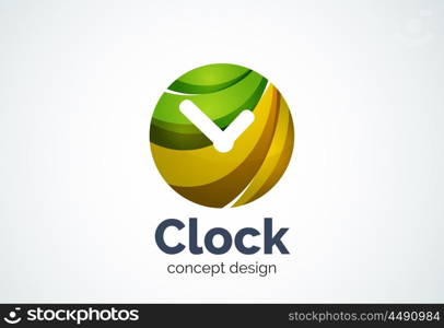 Clock logo template, time management business concept. Modern minimal design logotype created with geometric shapes - circles, overlapping elements