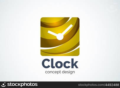 Clock logo template, time management business concept. Modern minimal design logotype created with geometric shapes - circles, overlapping elements