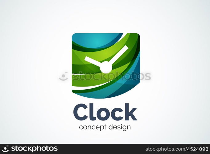 Clock logo template, time management business concept. Modern minimal design logotype created with geometric shapes - circles, overlapping elements