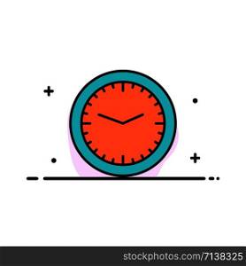 Clock, Office, Time, Wall, Watch Business Flat Line Filled Icon Vector Banner Template
