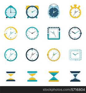 Clock sand watch stopwatch timer icons flat set isolated vector illustration