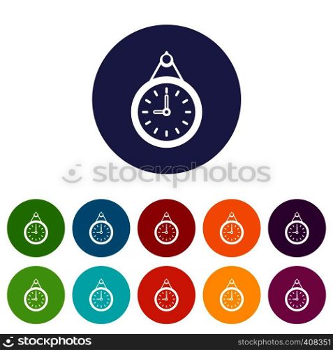 Clock set icons in different colors isolated on white background. Clock set icons