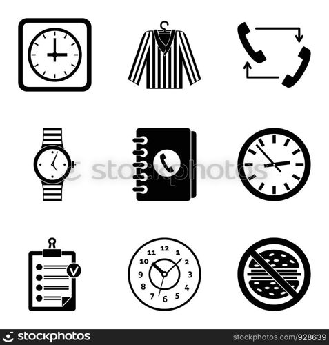 Clock type icon set. Simple set of 9 clock type vector icons for web design isolated on white background. Clock type icon set, simple style