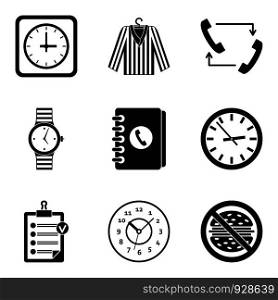 Clock type icon set. Simple set of 9 clock type vector icons for web design isolated on white background. Clock type icon set, simple style