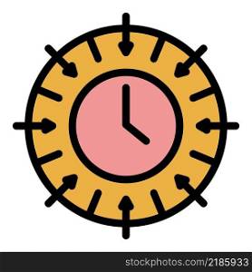 Clock with arrows icon. Outline clock with arrows vector icon color flat isolated. Clock with arrows icon color outline vector