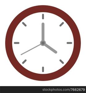 Clock with brown interface, watch isolated icon in close up. Timer or stopwatch counting hours and minutes. Arrows and stripes measurement of time. Management and organization of work vector. Clock with Hands, Time Management Organization