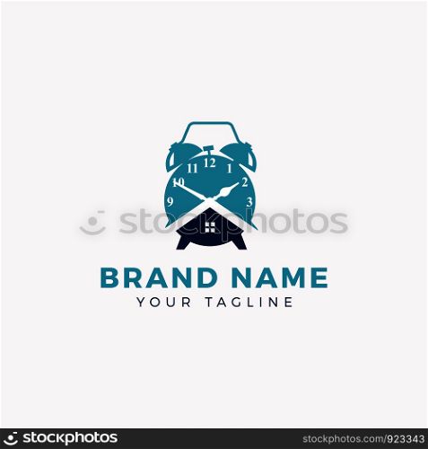 Clock with house logo design, Stop watch vector logo. Time and alarm vector icon.