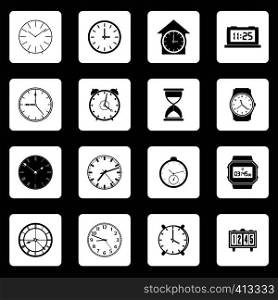 Clocks icons set for web and mobile devices. Clocks icons set