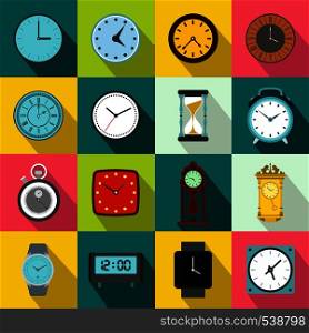 Clocks icons set in flat style for any design. Clocks icons set, flat style