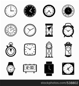 Clocks icons set in simple style for any design. Clocks icons set, simple style