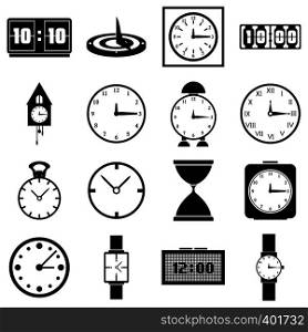 Clocks icons set. Simple illustration of 16 clocks vector icons for web. Clocks icons set, simple style