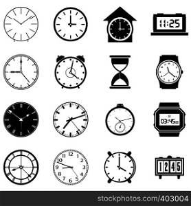 Clocks, time icons set isolated on white. Clocks set