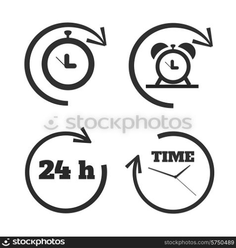Clocks, time icons set on white background