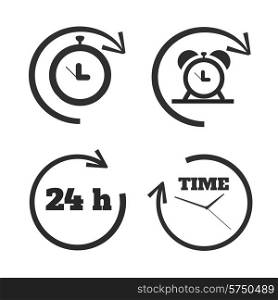 Clocks, time icons set on white background