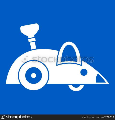 Clockwork mouse icon white isolated on blue background vector illustration. Clockwork mouse icon white