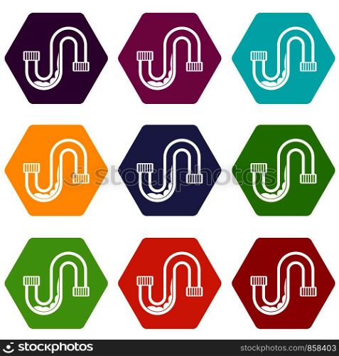 Clog in the pipe icon set many color hexahedron isolated on white vector illustration. Clog in the pipe icon set color hexahedron