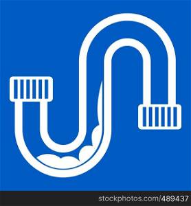 Clog in the pipe icon white isolated on blue background vector illustration. Clog in the pipe icon white