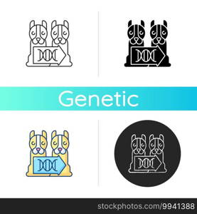 Cloning icon. Laboratory scientific reproduction. Animal DNA data coping. Biology research and experiment. Life evolution. Linear black and RGB color styles. Isolated vector illustrations. Cloning icon