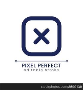 Close button pixel perfect linear ui icon. Leave webpage function. System error. GUI, UX design. Outline isolated user interface element for app and web. Editable stroke. Poppins font used. Close button pixel perfect linear ui icon