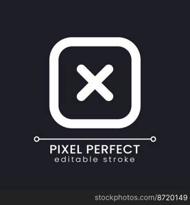 Close button pixel perfect white linear ui icon for dark theme. Leave webpage function. Vector line pictogram. Isolated user interface symbol for night mode. Editable stroke. Poppins font used. Close button pixel perfect white linear ui icon for dark theme