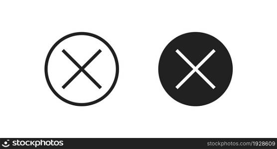 Close button sign mark. Cross icon set, x web symbol circle concept in vector flat style.