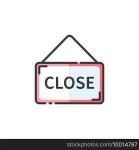 Close notice. Label with text. Filled color icon. Isolated commerce vector illustration