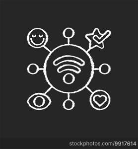 Close Range Marketing chalk white icon on black background. Technology that allows businesses to both promote goods and services and involve their customer. Isolated vector chalkboard illustration. Close Range Marketing chalk white icon on black background