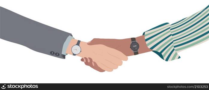 Close up handshake between two business or finance people. Greeting between businessperson. Concept of cooperation trust deal meeting success and growth. Partner shaking hands.Isolated