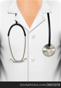Close up of a doctors lab white coat and stethoscope. Vector illustration