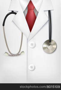 Close up of a doctors lab white coat and stethoscope. Vector illustration