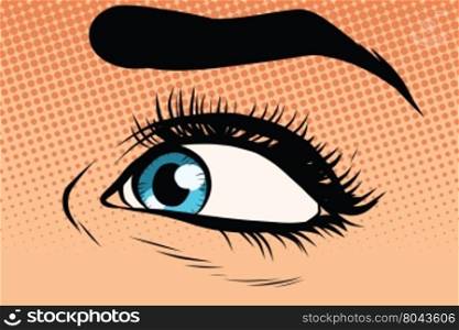 Close-up of female eyes pop art retro vector. Beauty woman. blue woman eye close-up