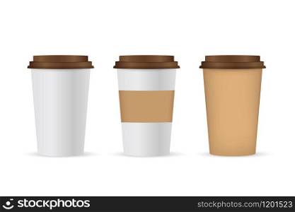 Close up take-out coffee with brown cap and cup holder. Isolated on white background. Vector Illustration.. Close up take-out coffee with brown cap and cup holder. Isolated on white background. Vector Illustration