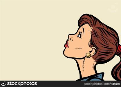 Close-up woman face profile. Pop art retro vector illustration. Close-up woman face profile