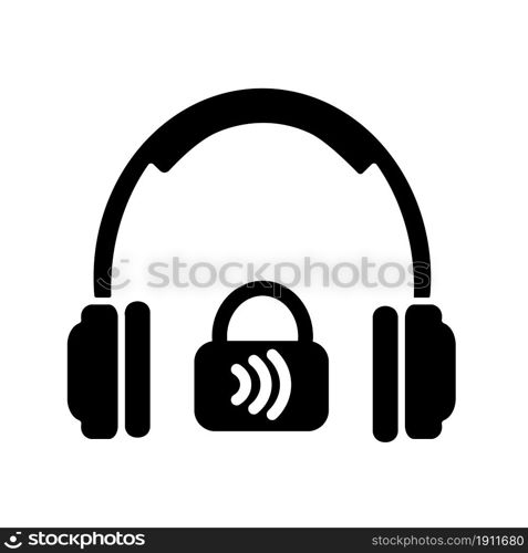 Closed back headphones black glyph icon. Over ear headset for music making and gaming. Outside noise cancelling. Full noise isolation. Silhouette symbol on white space. Vector isolated illustration. Closed back headphones black glyph icon