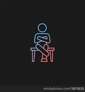 Closed body language gradient vector icon for dark theme. Crossed legs. Showing discomfort. Nonverbal communication. Thin line color symbol. Modern style pictogram. Vector isolated outline drawing. Closed body language gradient vector icon for dark theme