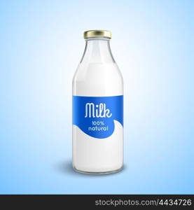 Closed Bottle Of Milk . Closed traditional glass bottle of natural milk with glossy cap isolated vector illustration