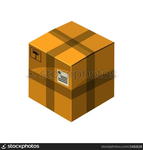 Closed cardboard box icon in cartoon style on a white background. Closed cardboard box icon, cartoon style