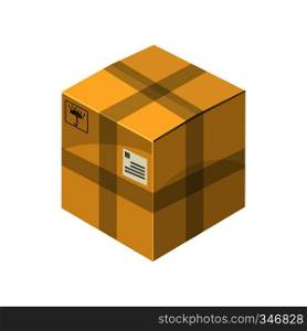 Closed cardboard box icon in cartoon style on a white background. Closed cardboard box icon, cartoon style