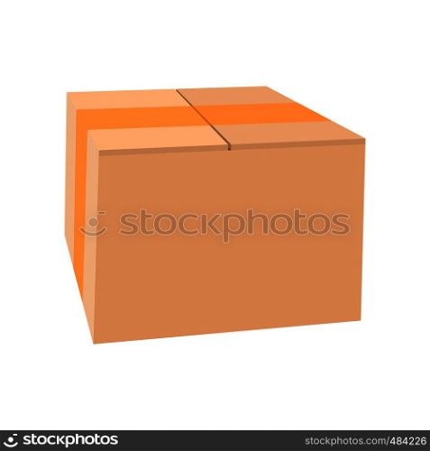 Closed cardboard box taped up cartoon icon on a white background. Closed cardboard box taped up cartoon icon