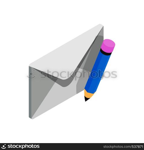 Closed envelope and pencil icon in isometric 3d style isolated on white background. Closed envelope and pencil icon